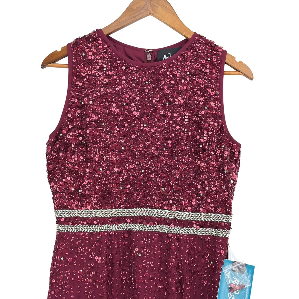 Mac Duggal 10509 Burgundy Beaded Sequin Sheath Sleeveless Cocktail Gown 8 NWT - Picture 7 of 16